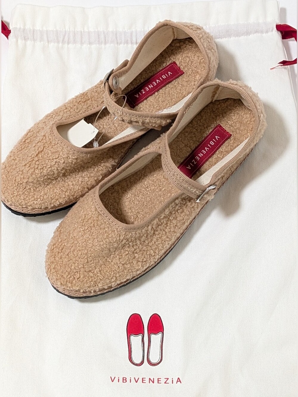 VIBI VENEZIA, Mary Jane Bouclé Flat, Beige, Size Eur 36